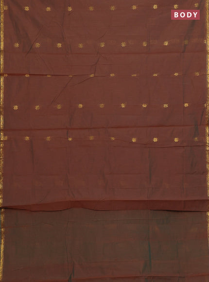 Brown & Green Semi Maheshwari Cotton - Buttas