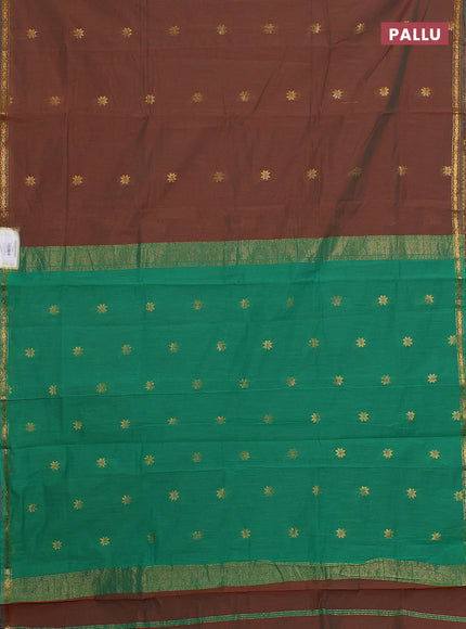 Brown & Green Semi Maheshwari Cotton - Buttas