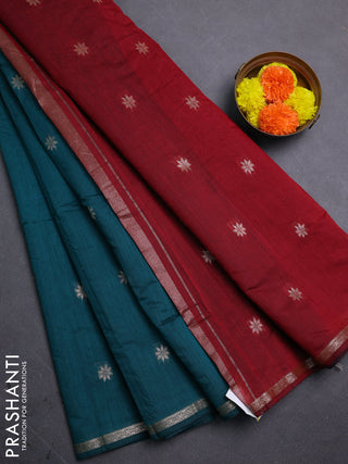 Peacock Green & Maroon Semi Maheshwari Cotton - Buttas