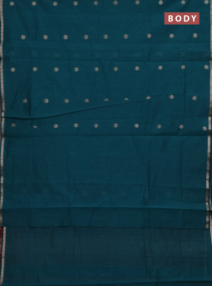 Peacock Green & Maroon Semi Maheshwari Cotton - Buttas