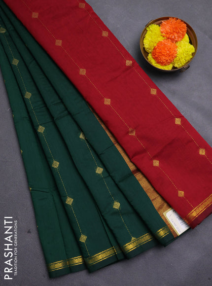 Bottle Green & Maroon Semi Maheshwari Cotton - Buttas