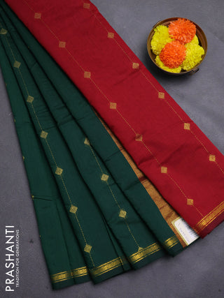 Bottle Green & Maroon Semi Maheshwari Cotton - Buttas