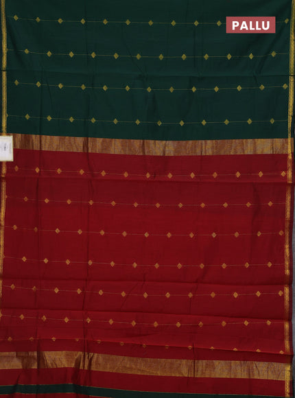 Bottle Green & Maroon Semi Maheshwari Cotton - Buttas