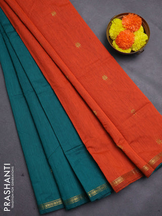 Peacock Green & Orange Semi Maheshwari Cotton - Buttas