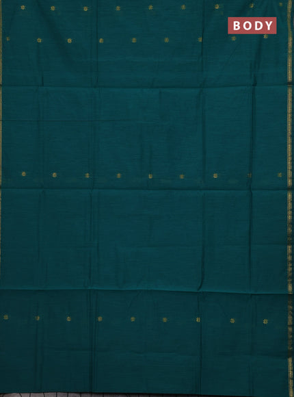 Peacock Green & Orange Semi Maheshwari Cotton - Buttas