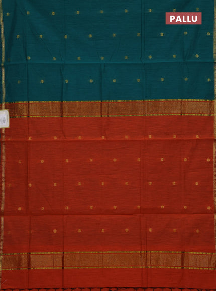 Peacock Green & Orange Semi Maheshwari Cotton - Buttas