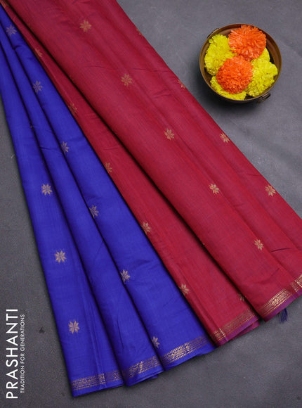 Royal Blue & Maroon Semi Maheshwari Cotton - Buttas