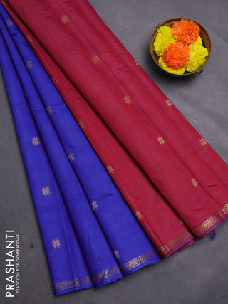 Royal Blue & Maroon Semi Maheshwari Cotton - Buttas