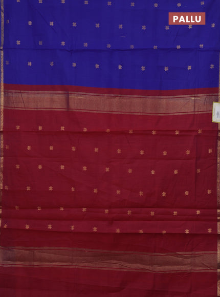 Royal Blue & Maroon Semi Maheshwari Cotton - Buttas