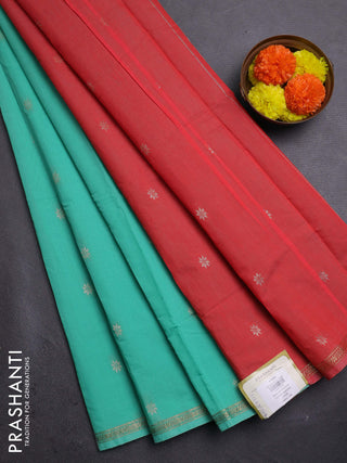 Teal Green & Orange Semi Maheshwari Cotton - Buttas
