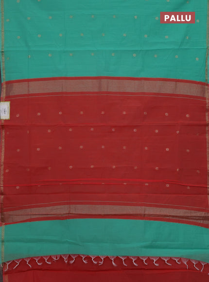 Teal Green & Orange Semi Maheshwari Cotton - Buttas