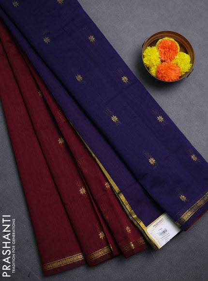 Maroon & Navy Blue Semi Maheshwari Cotton - Buttas