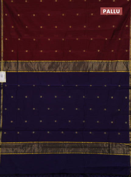 Maroon & Navy Blue Semi Maheshwari Cotton - Buttas