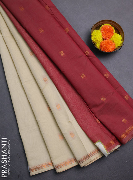Cream & Maroon Semi Maheshwari Cotton - Buttas