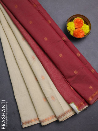 Cream & Maroon Semi Maheshwari Cotton - Buttas