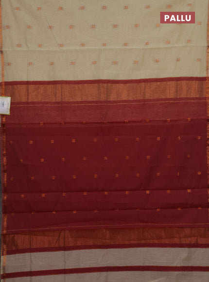 Cream & Maroon Semi Maheshwari Cotton - Buttas