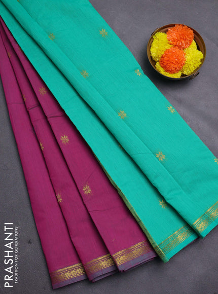 Pink & Teal Green Semi Maheshwari Cotton - Buttas