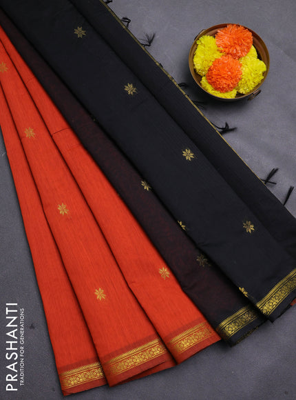 Orange & Black Semi Maheshwari Cotton - Buttas