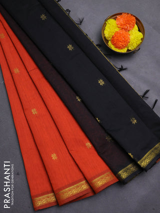 Orange & Black Semi Maheshwari Cotton - Buttas