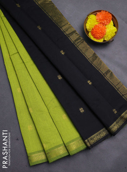 Fluorescent Green & Black Semi Maheshwari Cotton - Buttas