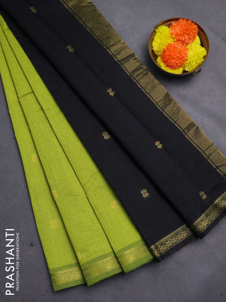 Fluorescent Green & Black Semi Maheshwari Cotton - Buttas