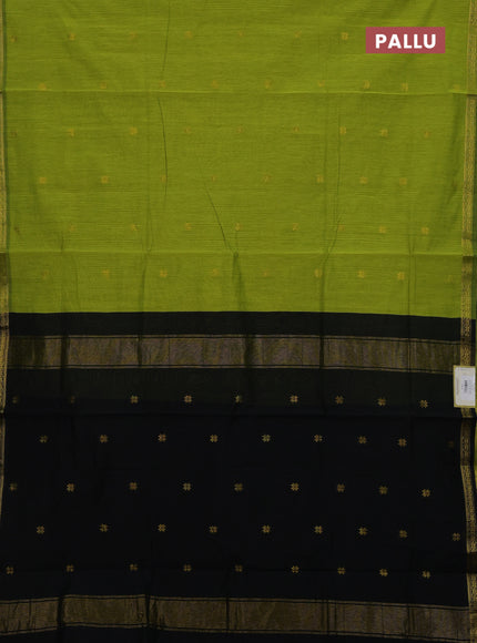 Fluorescent Green & Black Semi Maheshwari Cotton - Buttas
