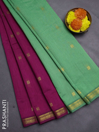 Magenta Pink & Pastel Green Semi Maheshwari Cotton - Buttas