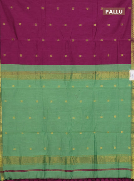 Magenta Pink & Pastel Green Semi Maheshwari Cotton - Buttas
