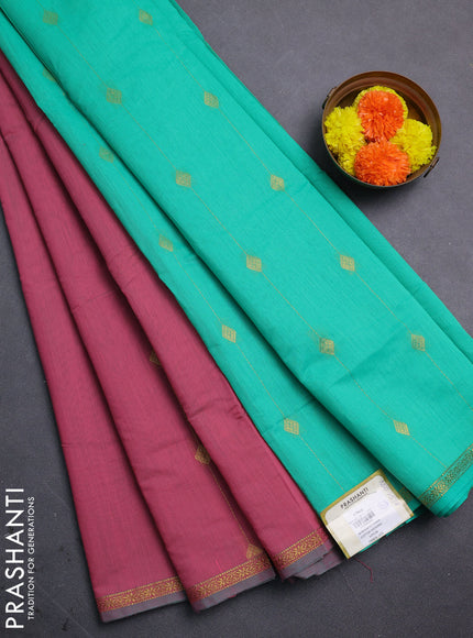 Pink & Teal Green Semi Maheshwari Cotton - Buttas