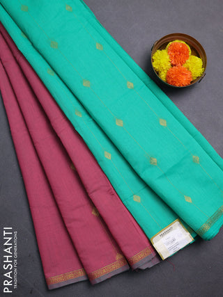 Pink & Teal Green Semi Maheshwari Cotton - Buttas