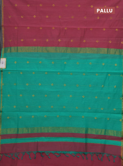 Pink & Teal Green Semi Maheshwari Cotton - Buttas