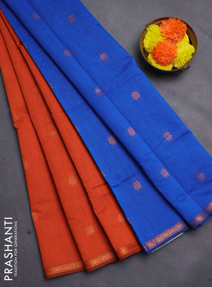 Orange & Cs Blue Semi Maheshwari Cotton - Buttas