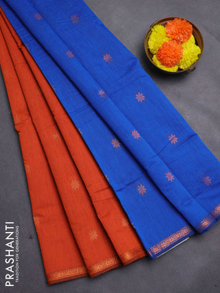 Orange & Cs Blue Semi Maheshwari Cotton - Buttas