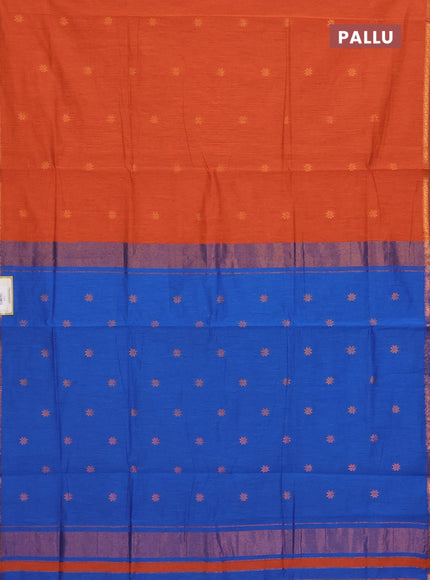 Orange & Cs Blue Semi Maheshwari Cotton - Buttas