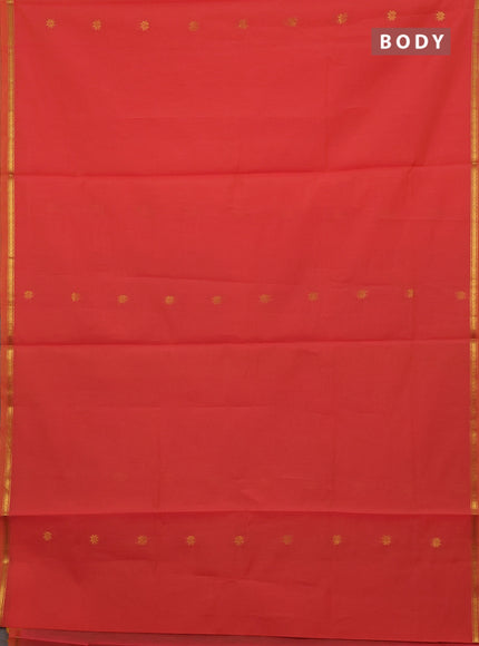 Peach Orange & Navy Blue Semi Maheshwari Cotton - Buttas