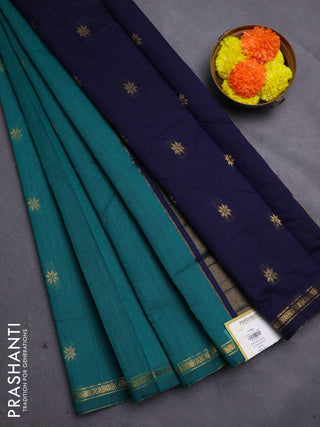 Peacock Green & Navy Blue Semi Maheshwari Cotton - Buttas