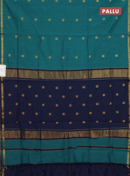 Peacock Green & Navy Blue Semi Maheshwari Cotton - Buttas