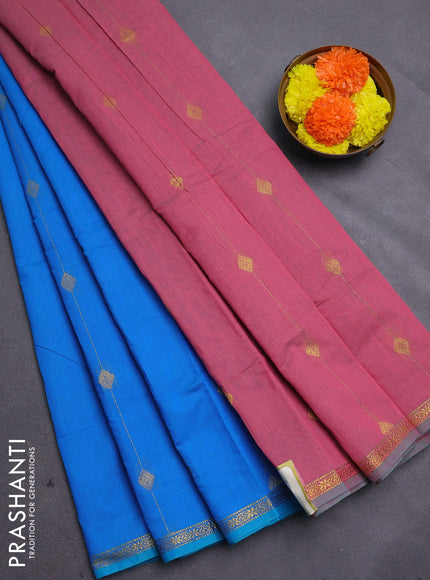 Cs Blue & Pink Semi Maheshwari Cotton - Buttas