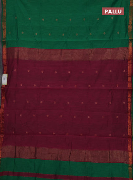 Green & Magenta Pink Semi Maheshwari Cotton - Buttas