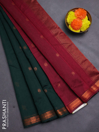 Bottle Green & Maroon Semi Maheshwari Cotton - Buttas