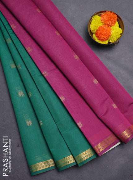 Green & Magenta Pink Semi Maheshwari Cotton - Buttas