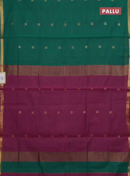 Green & Magenta Pink Semi Maheshwari Cotton - Buttas