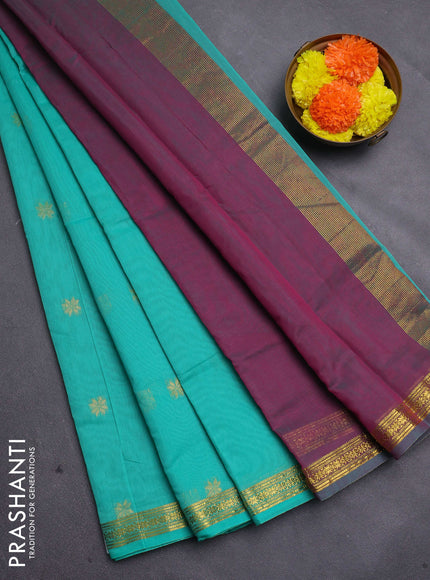 Teal Green & Pink Semi Maheshwari Cotton - Buttas