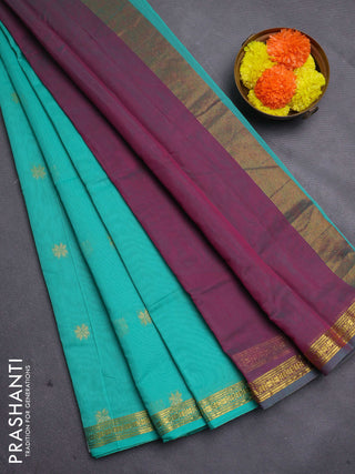 Teal Green & Pink Semi Maheshwari Cotton - Buttas