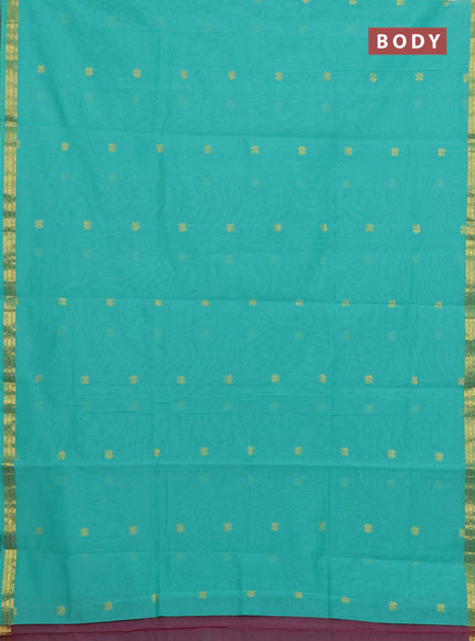 Teal Green & Pink Semi Maheshwari Cotton - Buttas