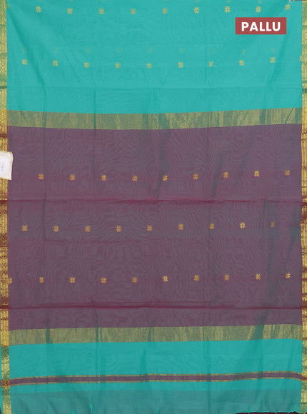 Teal Green & Pink Semi Maheshwari Cotton - Buttas