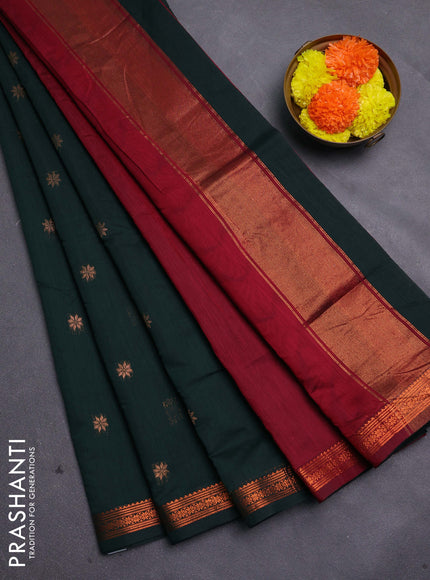 Bottle Green & Maroon Semi Maheshwari Cotton - Buttas