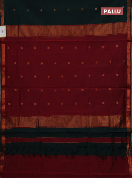 Bottle Green & Maroon Semi Maheshwari Cotton - Buttas