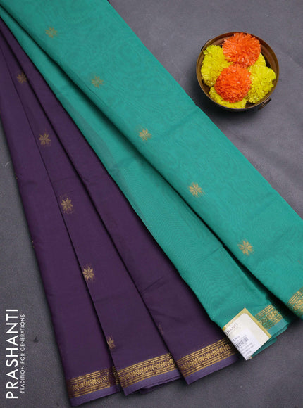 Purple & Teal Green Semi Maheshwari Cotton - Buttas