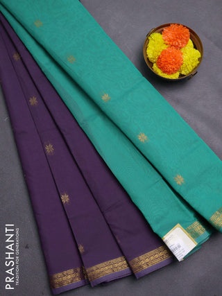 Purple & Teal Green Semi Maheshwari Cotton - Buttas
